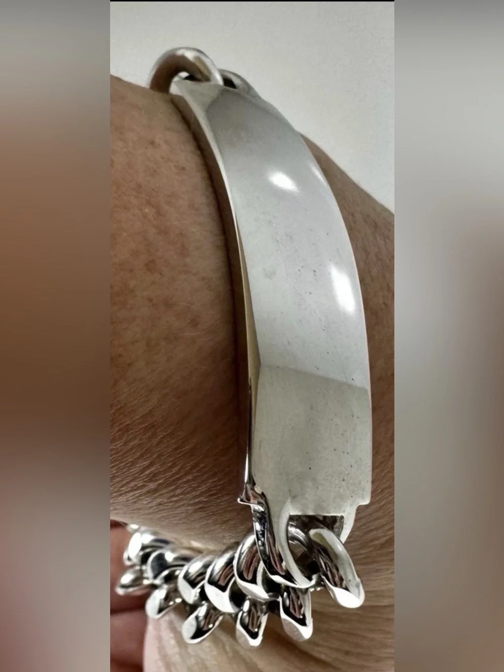 1960’s Nickel Silver Cuban Link ID Chain Bracelet Men 8.5in Lobster Closure
